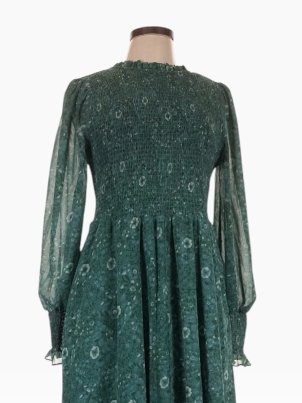 Madewell Lucie Dress L Green Floral Smocked Tie Back Midi Maxi NWT $168 - Picture 5 of 10